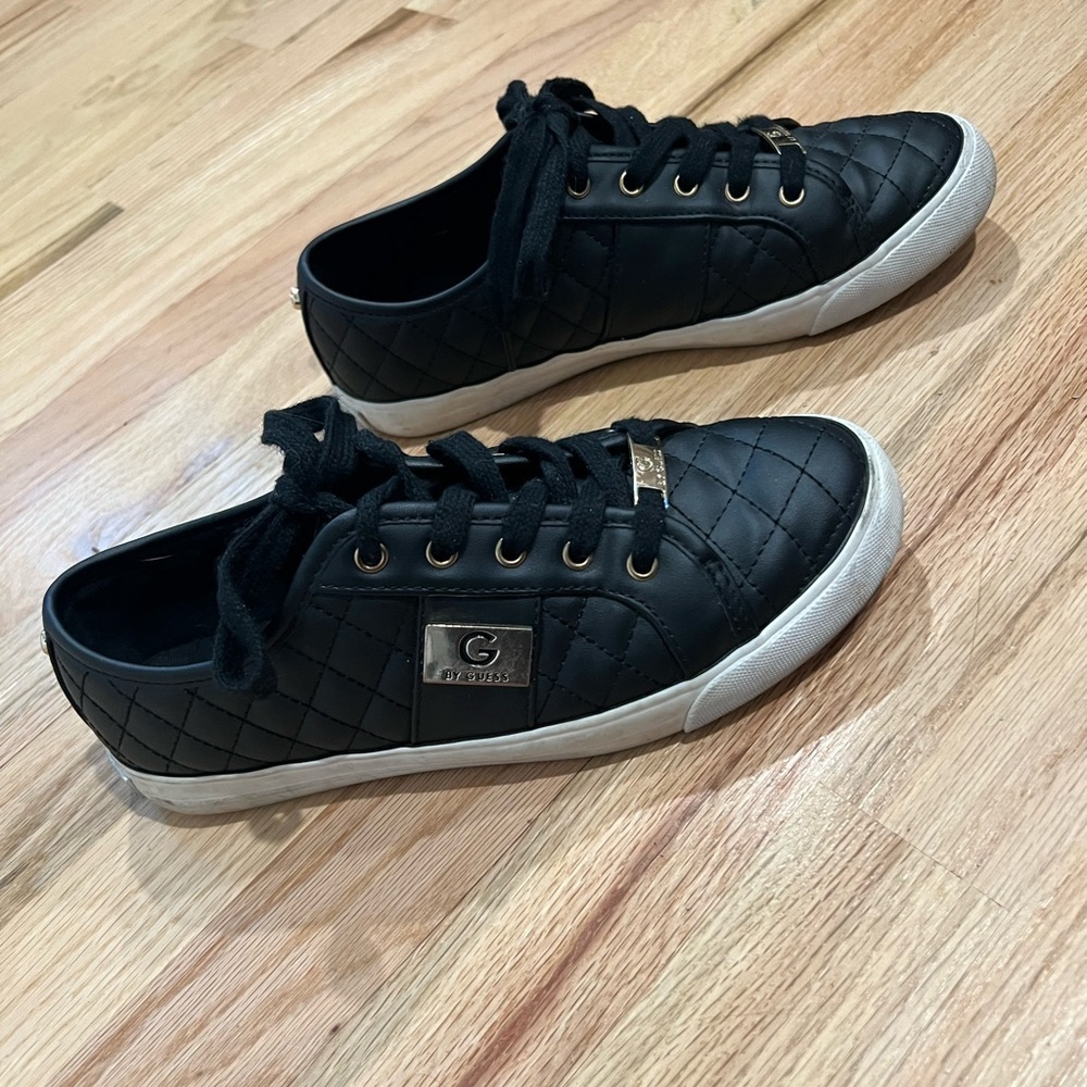 Black Quilted Sneakers with Gold Accents